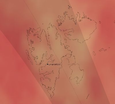 Map of the average cloud coverage across Svalbard and Jan Mayen for the solar eclipse of 05/11/2097