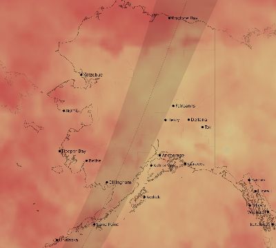 Map of the average cloud coverage across United States for the solar eclipse of 05/11/2097