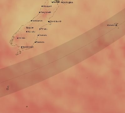 Map of the average cloud coverage across New Zealand for the solar eclipse of 03/21/2099