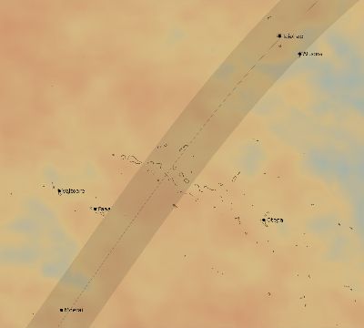 Map of the average cloud coverage across French Polynesia for the solar eclipse of 03/21/2099