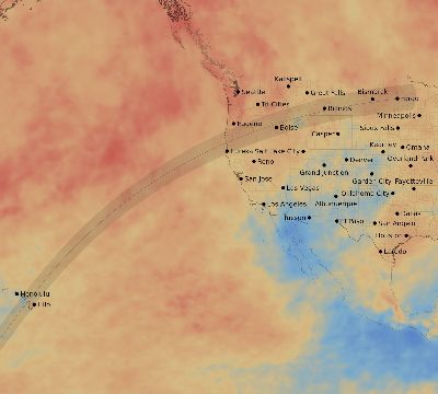 Map of the average cloud coverage across United States for the solar eclipse of 03/10/2100