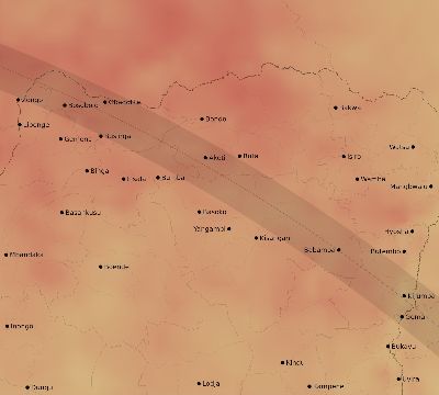 Map of the average cloud coverage across DR Congo for the solar eclipse of 09/04/2100