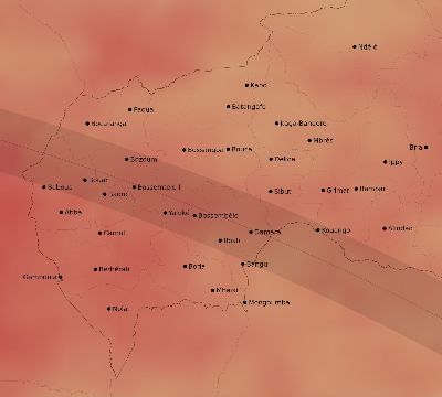 Map of the average cloud coverage across Central African Republic for the solar eclipse of 09/04/2100