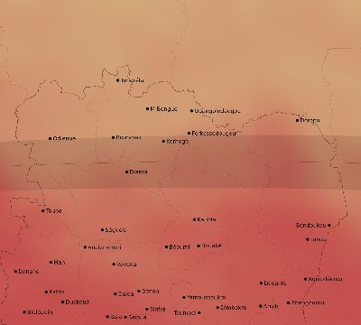Map of the average cloud coverage across Côte d'Ivoire (Ivory Coast) for the solar eclipse of 09/04/2100