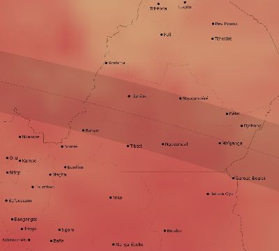 Map of the average cloud coverage across Cameroon for the solar eclipse of 09/04/2100