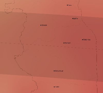 Map of the average cloud coverage across Togo for the solar eclipse of 09/04/2100