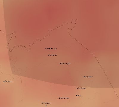Map of the average cloud coverage across Kazakhstan for the solar eclipse of 02/28/2101