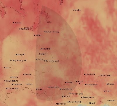 Map of the average cloud coverage across Russia for the solar eclipse of 02/28/2101
