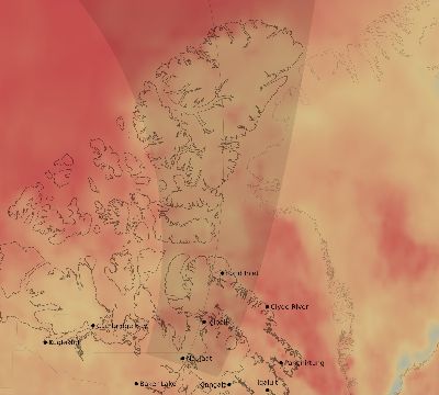 Map of the average cloud coverage across Canada for the solar eclipse of 07/15/2102