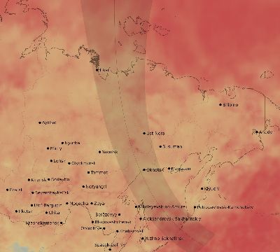 Map of the average cloud coverage across Russia for the solar eclipse of 07/15/2102