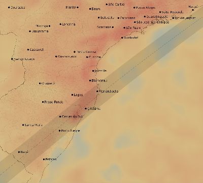 Map of the average cloud coverage across Brazil for the solar eclipse of 01/08/2103