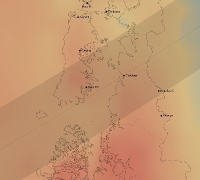 Map of the average cloud coverage across Chile for the solar eclipse of 01/08/2103
