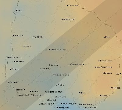 Map of the average cloud coverage across Uruguay for the solar eclipse of 01/08/2103
