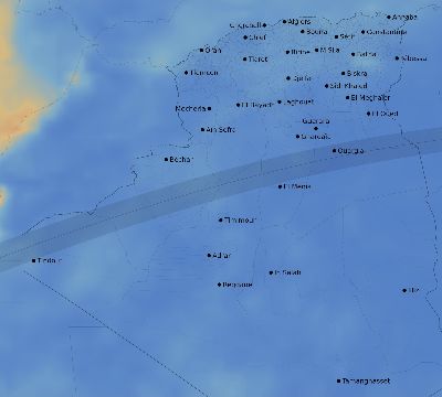Map of the average cloud coverage across Algeria for the solar eclipse of 07/04/2103