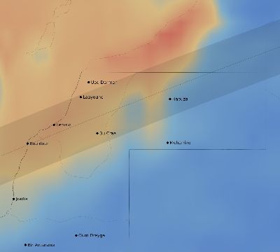 Map of the average cloud coverage across Western Sahara for the solar eclipse of 07/04/2103