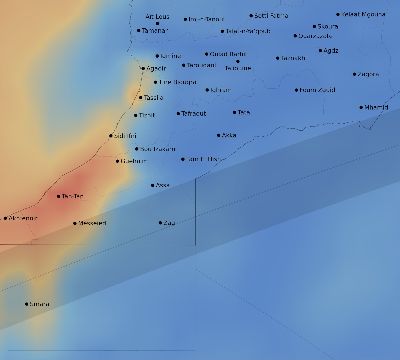 Map of the average cloud coverage across Morocco for the solar eclipse of 07/04/2103