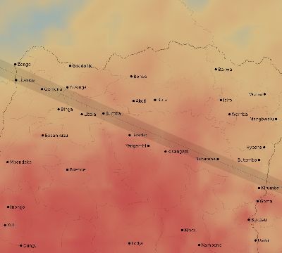 Map of the average cloud coverage across DR Congo for the solar eclipse of 12/29/2103