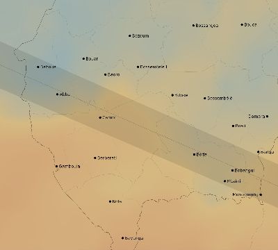 Map of the average cloud coverage across Central African Republic for the solar eclipse of 12/29/2103