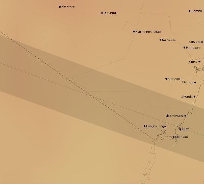 Map of the average cloud coverage across Kenya for the solar eclipse of 12/29/2103