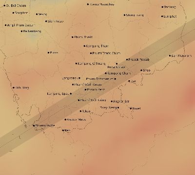 Map of the average cloud coverage across Cambodia for the solar eclipse of 12/29/2103