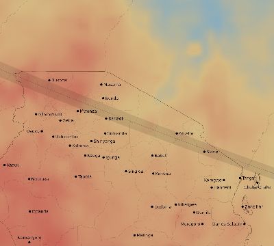 Map of the average cloud coverage across Tanzania for the solar eclipse of 12/29/2103