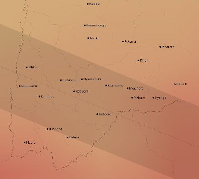 Map of the average cloud coverage across Uganda for the solar eclipse of 12/29/2103