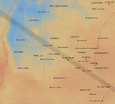 Map of the average cloud coverage across Argentina for the solar eclipse of 06/22/2104