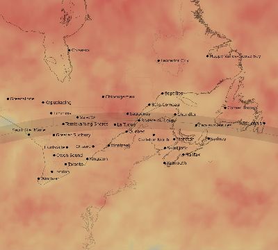 Map of the average cloud coverage across Canada for the solar eclipse of 05/03/2106