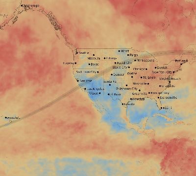 Map of the average cloud coverage across United States for the solar eclipse of 05/03/2106
