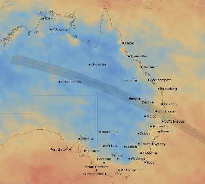 Map of the average cloud coverage across Australia for the solar eclipse of 10/26/2106