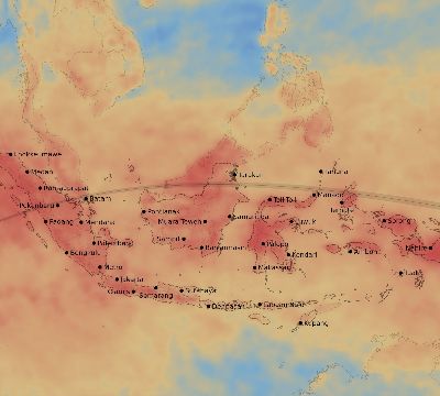 Map of the average cloud coverage across Indonesia for the solar eclipse of 04/23/2107