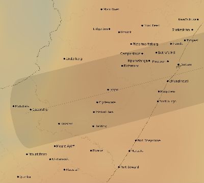 Map of the average cloud coverage across South Africa for the solar eclipse of 04/23/2107