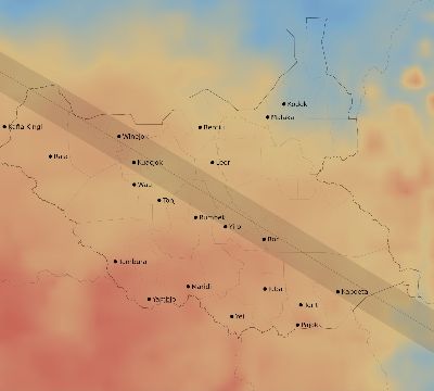 Map of the average cloud coverage across South Sudan for the solar eclipse of 10/16/2107