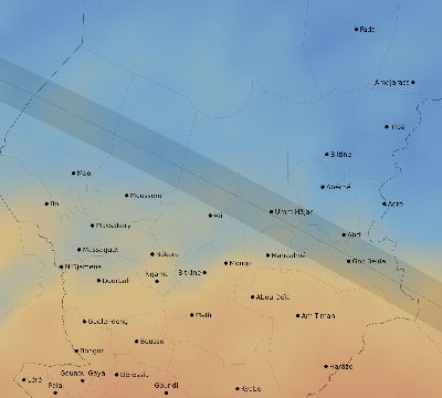 Map of the average cloud coverage across Chad for the solar eclipse of 10/16/2107