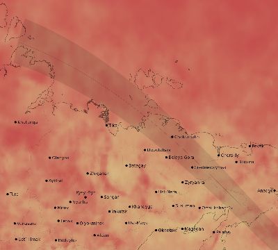 Map of the average cloud coverage across Russia for the solar eclipse of 10/05/2108