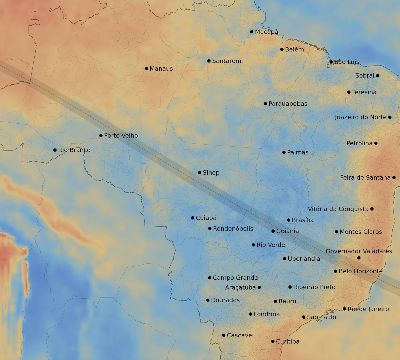 Map of the average cloud coverage across Brazil for the solar eclipse of 08/15/2110