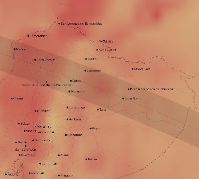 Map of the average cloud coverage across Ecuador for the solar eclipse of 08/15/2110