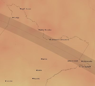 Map of the average cloud coverage across Peru for the solar eclipse of 08/15/2110