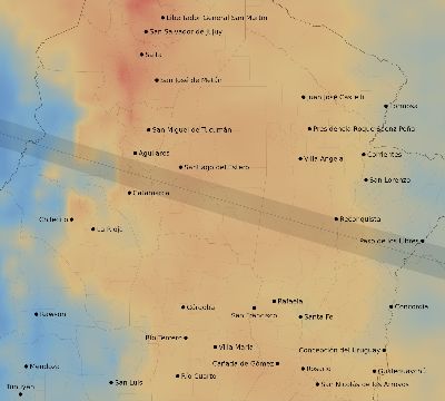 Map of the average cloud coverage across Argentina for the solar eclipse of 02/08/2111