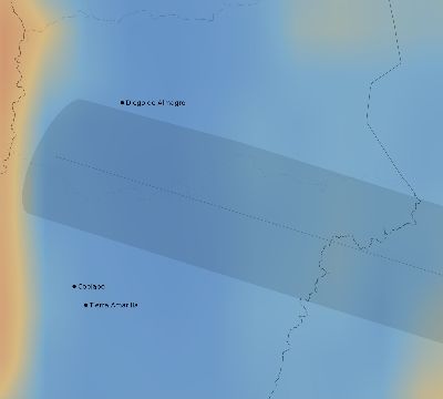 Map of the average cloud coverage across Chile for the solar eclipse of 02/08/2111