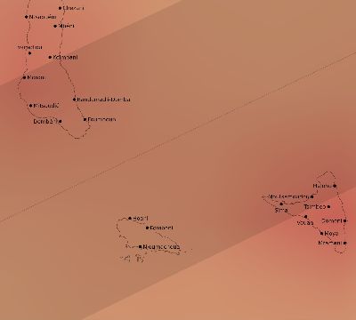 Map of the average cloud coverage across Comoros for the solar eclipse of 02/08/2111