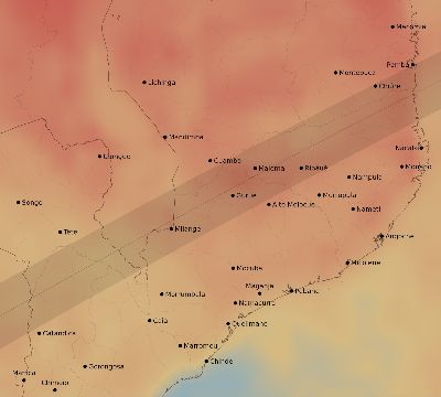 Map of the average cloud coverage across Mozambique for the solar eclipse of 02/08/2111