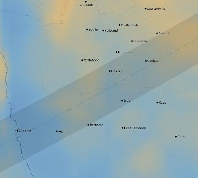 Map of the average cloud coverage across Namibia for the solar eclipse of 02/08/2111