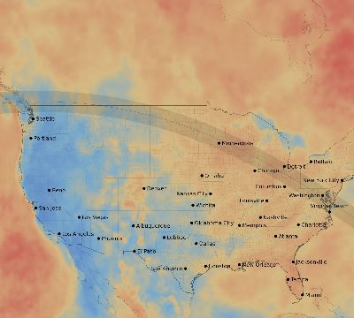 Map of the average cloud coverage across United States for the solar eclipse of 08/04/2111