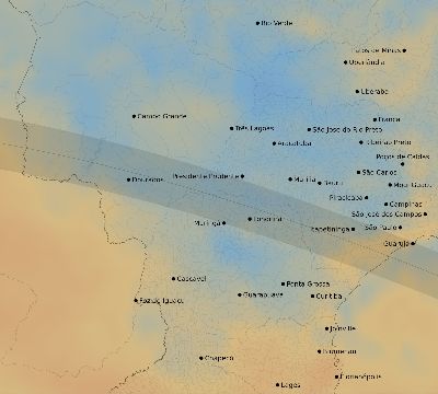 Map of the average cloud coverage across Brazil for the solar eclipse of 06/13/2113
