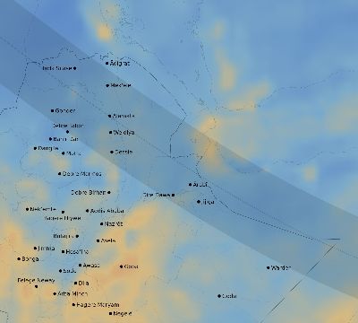 Map of the average cloud coverage across Ethiopia for the solar eclipse of 12/08/2113