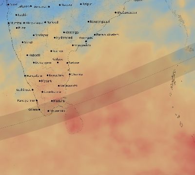 Map of the average cloud coverage across India for the solar eclipse of 12/08/2113