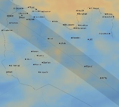 Map of the average cloud coverage across Libya for the solar eclipse of 12/08/2113