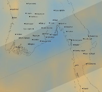 Map of the average cloud coverage across Myanmar for the solar eclipse of 12/08/2113