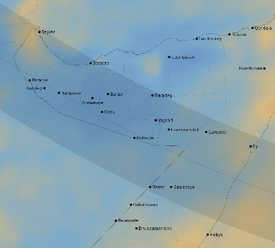 Map of the average cloud coverage across Somalia for the solar eclipse of 12/08/2113